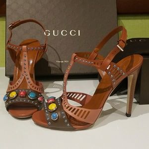 Gucci Lika Leather High Heel Sandals Italy Sz 9.5